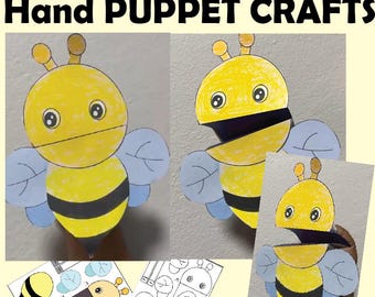 Spring Bee Hand Puppet Craft Template: Moving Mouth Coloring Activity (Digital Download)
