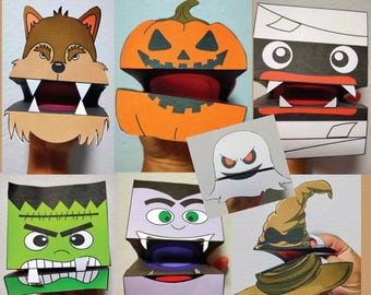 Halloween Monster Paper Puppets: Kids Craft Activity (Color & B/W Templates)