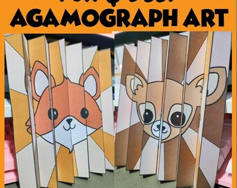 Fox and Deer Agamograph Craft | Fall Classroom Art Project (Color and BW Templates)