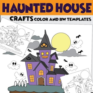 Haunted House Halloween Craft | Spooky Paper Craft for Kids | Color & BW Templates Printable Activity