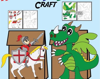 Marionetas de Caballero y Dragón hechas con bolsas de papel: Manualidad de San Jorge (PDF imprimible)