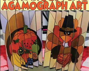 Thanksgiving Agamograph Craft | Turkey and Harvest Art (Color and BW Templates)