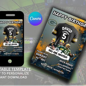 Editable Packers Birthday Invitation | Green Bay Football Party Template | Digital Canva Download | Printable Invite