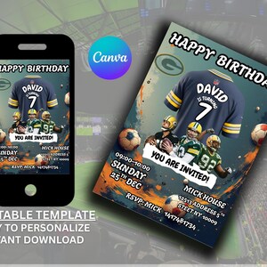 Green Bay Packers Birthday Invitation: Football Party Template (Digital Download)