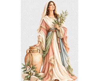 Samaritan Woman watercolor PNG clipart for Christian Bible journal