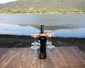 Custom Engraved Walnut Wine Bottle Holder: Rustic Wooden Caddy with Style Options