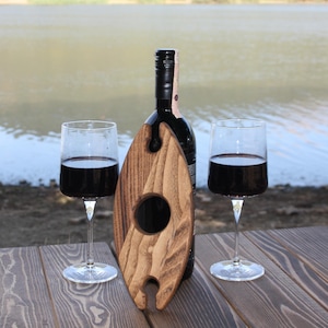 Personalized Wooden Wine Bottle and Glass Holder: Tabletop Wine Rack for Man Cave