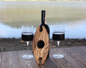 Personalized Wooden Wine Bottle and Glass Holder: Tabletop Wine Rack for Man Cave