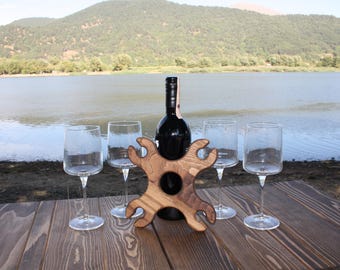Personalized Wooden Wine Caddy: Glass and Bottle Holder, Tabletop Wine Display