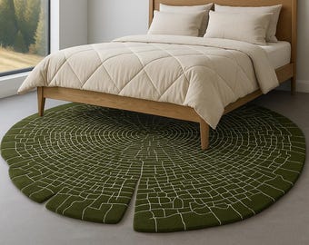 Handmade Wool Tree Ring Rug – Organic Round Rug, Modern Rugged Rugs, Nature Inspired Rooms Rugs, Handmadee Statement Carpet