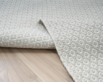 Handwoven Ivory Diamond Dhurrie Rug, Minimalist Boho Cotton Flatweave Carpet