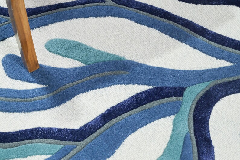 Blue Coral Hand Tufted Wool Rug, Coastal Area Rug, Ocean Inspired Rug, Organic Shaped Rug, Modern Abstract Wool Carpet, Living Room Rug 8x10 image 8