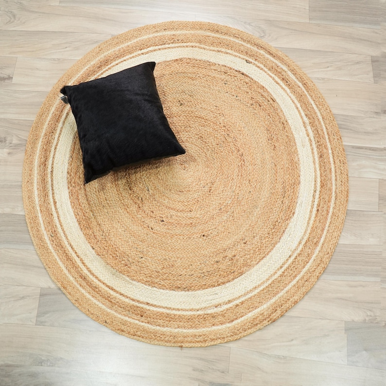 Round Natural Jute Rug, Handwoven Boho Circle Rug, Braided Farmhouse Area Rug, Neutral Coastal Carpet, Scandinavian Floor Decor Gift image 8