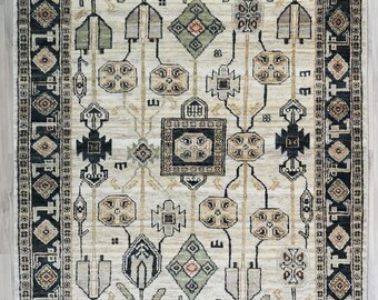 Handmade Neutral Tribal Wool Rug, Hand Knotted Vintage Carpet, Rugged Rugs Gifted Boho Area Rug, Rooms Rugs Persian Inspired Home Decor Gift