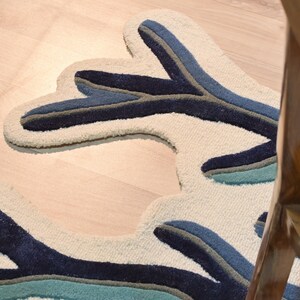 Blue Coral Hand Tufted Wool Rug, Coastal Area Rug, Ocean Inspired Rug, Organic Shaped Rug, Modern Abstract Wool Carpet, Living Room Rug 8x10 image 11
