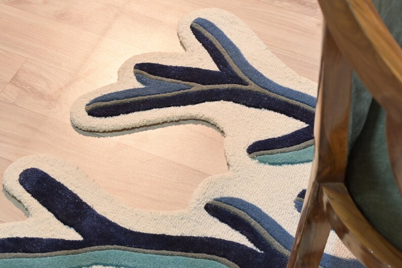 Blue Coral Hand Tufted Wool Rug, Coastal Area Rug, Ocean Inspired Rug, Organic Shaped Rug, Modern Abstract Wool Carpet, Living Room Rug 8x10 image 11