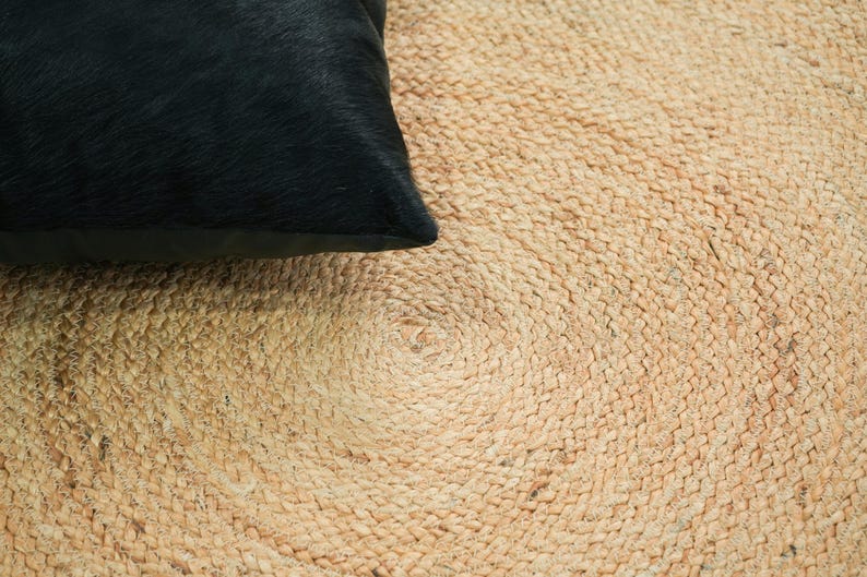 Round Natural Jute Rug, Handwoven Boho Circle Rug, Braided Farmhouse Area Rug, Neutral Coastal Carpet, Scandinavian Floor Decor Gift image 9