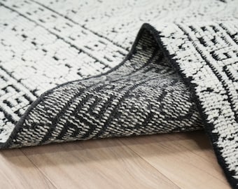 Handmade Minimal Ivory Wool Rug, Hand Knotted Neutral Area Rug, Gifted Rugged Rugs Modern Vintage Carpet Rooms Scandinavian Home Decor Gift