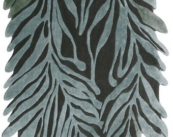 Verdant Cascade Botanical Hand Tufted Wool Rug, Organic Leaf Shaped Area Rug, Contemporary Nature Inspired Designer Carpet