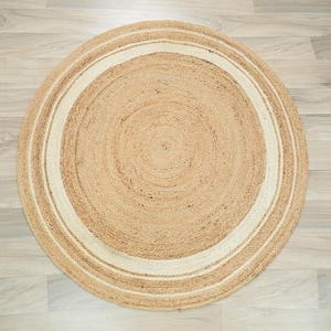 Round Natural Jute Rug, Handwoven Boho Circle Rug, Braided Farmhouse Area Rug, Neutral Coastal Carpet, Scandinavian Floor Decor Gift image 2