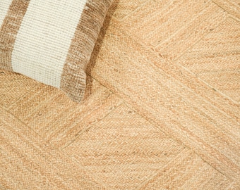 Handwoven Jute Rug, Geometric Boho Farmhouse Braided Carpet, Eco Friendly Floor Rug