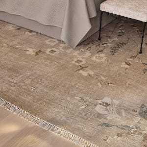 Hand Knotted Wool Oushak Rug, Beige Floral Area Rug, Neutral Vintage Turkish Style Rug, Luxury Living Room Rug 8x10, 9x12 Bedroom Rug