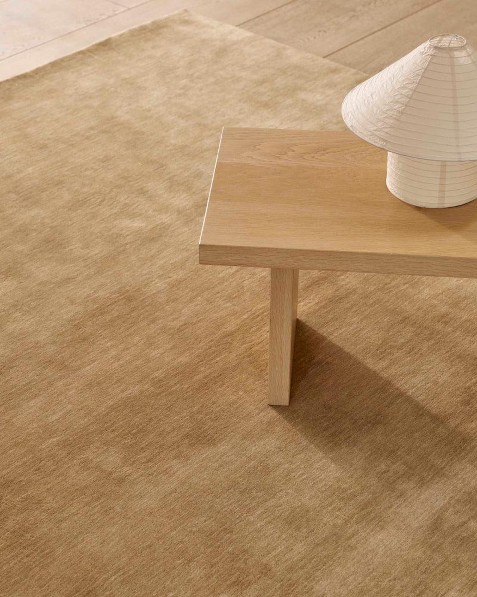 Hand tufted camel wool rug solid beige Japandi minimalist