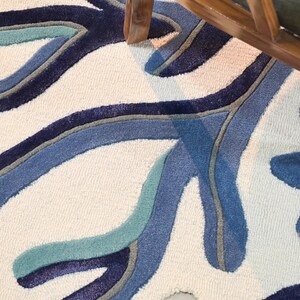 Blue Coral Hand Tufted Wool Rug, Coastal Area Rug, Ocean Inspired Rug, Organic Shaped Rug, Modern Abstract Wool Carpet, Living Room Rug 8x10 image 7
