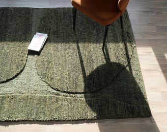 Hand Knotted Abstract Sage Green Wool Rug, Handmade Rug Modern Organic Carpet, Rugged Rugs Gifted Luxury Area Rug, Home Decor Gift