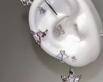Schwert Piercing Ohrring, Zierliche Kristall Dolch Ohrstecker, Engel Herz Zepter Helix Ohrstecker, Chirurgenstahl 316L Labret, Gothic Kokette Schmuck Geschenk
