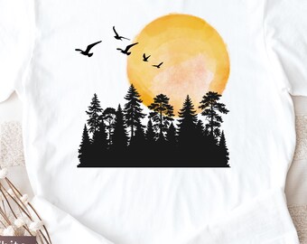 Forest Themed Shirt, Retro Pine Trees Sunset Shirt, Adventure Shirt, Nature Lover Gift, Camping Gift Shirt, Retro Forest Shirt,Outdoor Shirt
