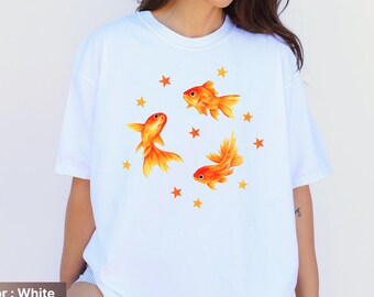Goldfish T-Shirt, Star Aesthetic, Cute T-Shirt, Beachy Shirt, Grunge Y2K Tee, Cool Vintage Retro T-Shirt Gift, Comfort Colors Unisex T-Shirt