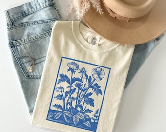 Comfort Colors Vintage Pressed Flowers Shirt, Botanical Floral Tshirt, Wildflowers T Shirt, Boho Cottagecore Tee, Gift for Gardener