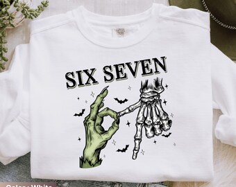 Comfort Colors® 6 7 Meme Shirt, Funny Skeleton Hands Tee, Halloween Couples Shirt, Trendy Shirt, Six Seven T-shirt, 67 Couples Tee