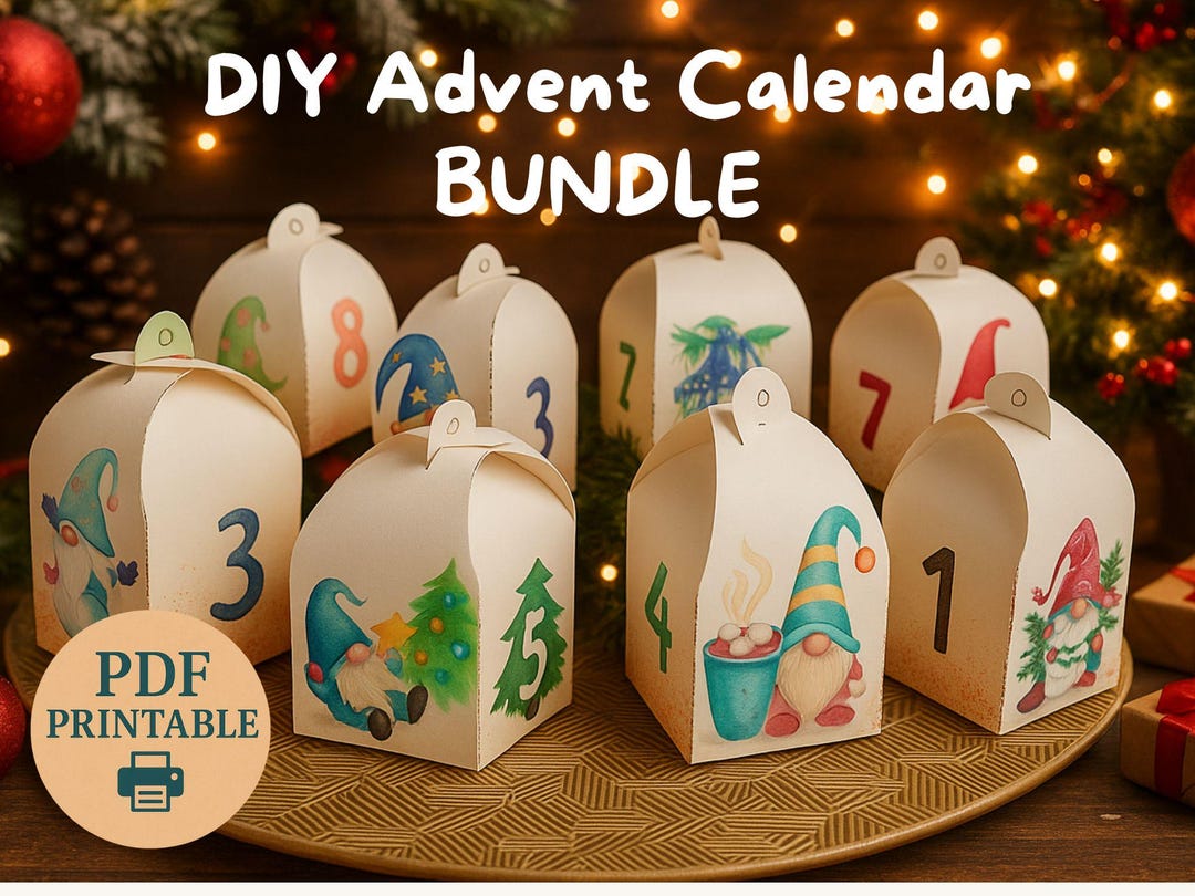 Printable Advent Calendar — DIY 24 Gift Boxes (A4) Christmas Gnomes ...