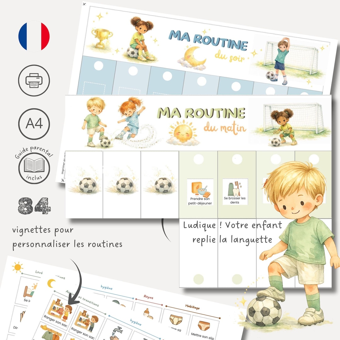 Tableaux De Routine Enfant Matin Et Soir –football– Emploi Du Temps ...