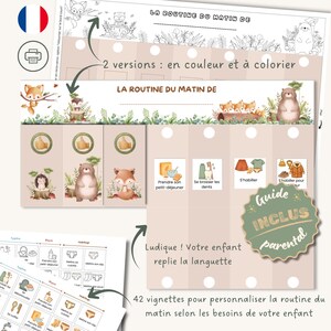 Tableau de routine matin enfant – Autonomie et rituels apaisés - Emploi du temps visuel imprimable-Montessori–Couleur + à colorier
