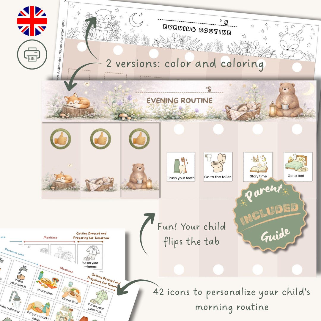Kids Evening Routine Chart – Interactive Visual Schedule – Build ...