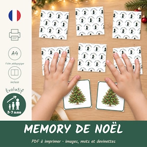 Peut inclure: Un ensemble de cartes de jeu de mémoire carrées avec des motifs répétitifs d'une silhouette soufflant des bulles et des illustrations de sapins de Noël décorés à bordure verte, présenté comme une activité éducative PDF imprimable.