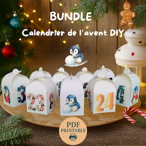 Bundle Calendrier de l’Avent à imprimer — 24 boîtes cadeaux DIY (A4) pingouins de Noël  | Simple & rapide (PDF) | Nombreux Bonus