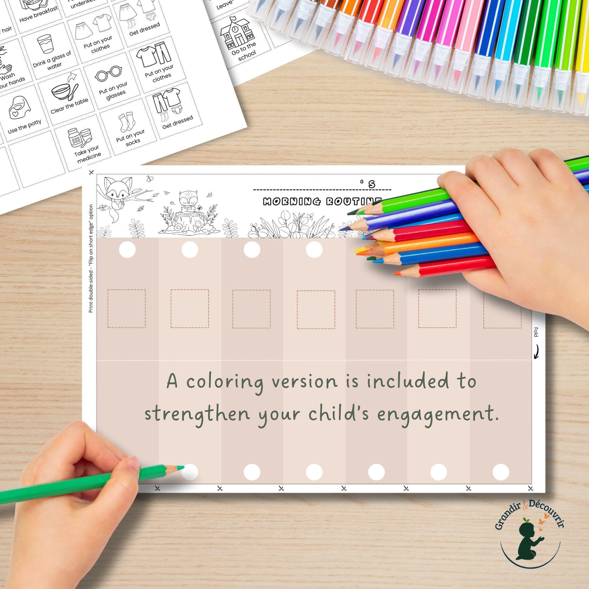 Colorable Routine Circle Kids Morning Routine Chart – Interactive Visual Schedule – Build ...