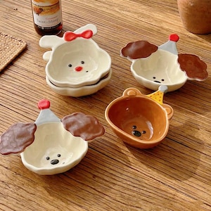 Hand-Painted Ceramic Animal Bowls, Bear Bunny Dog Snack Dish, Whimsical Nursery Decor