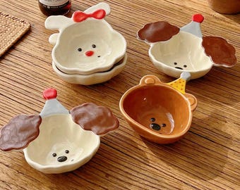 Hand-Painted Ceramic Animal Bowls, Bear Bunny Dog Snack Dish, Whimsical Nursery Decor