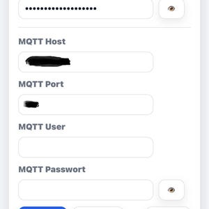 May include: A mobile device screen showing a configuration interface with fields for WLAN SSID, password, MQTT host, port, user, and password. Buttons for saving, cancelling, and restarting are displayed. The text 'Config l&ouml;schen' is visible.
