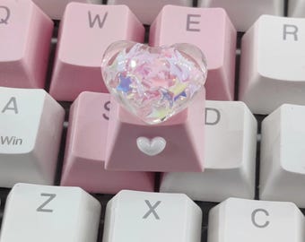 Pink, Heart, Crystal Ball, Mechanical Keycap, Cross Shaft, Single Keycap, Gift