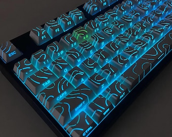 Lines Side-Engraved Shine-Through Keycaps | Cherry-Style Profile | Black White | 97/133 Keys | Custom PBT Keycaps for 60, 65, 75 Keyboards