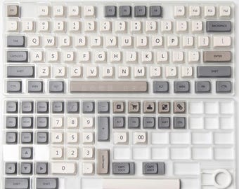 Minimalist White Gray Keycap Set, 120-Key XDA Profile PBT Dye-Sub Keycaps, English Japanese for MX Mechanical Keyboard, Artisan Keys