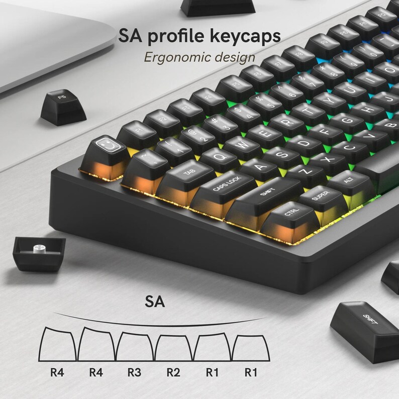 Keyboard Sa 140 Key Black Jade SA Profile Translucent PBT Keycap Set Double Shot ...