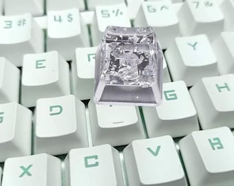 1PCS Handmade Artisan Resin Keycap with Silver Foil, Transparent OEM R4 Keycap for Mechanical Gaming Keyboard Switches