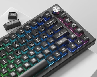 140 Key Black Jade SA Profile Translucent PBT Keycap Set Double Shot Compatible with MX Style Mechanical Keyboards